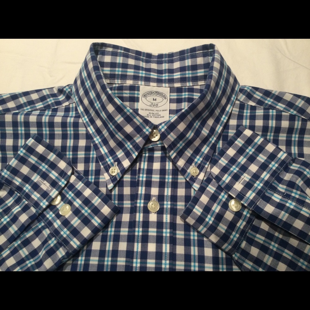 Pristine Brooks Brothers Slim Fit 100% cotton button down shirt Men Medium blue